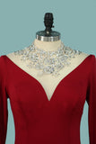 High Neck Mother Of The Bride Dresses Long Sleeves Spandex With Beading