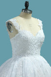 Straps Tulle Ball Gown Wedding Dresses With Applique Chapel Train