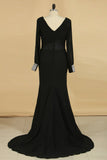 Black Sweep/Brush V Neck Sheath/Column Chiffon Evening Dresses