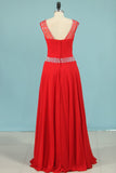 Prom Dresses A Line Scoop Chiffon With Beads And Ruffles Sweep Train