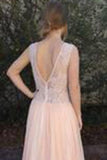 A-Line Peach Chiffon Sleeveless Pink Scoop Sweetheart Open Back Prom Dresses JS795