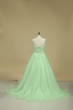 New Arrival Sweetheart Prom Dresses A Line Tulle Sweep Train With Beading