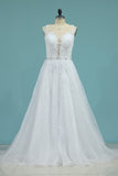 Organza Scoop With Applique Wedding Dresses A Line Sweep Train