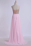 New Arrival Prom Gown A-Line Sweetheart Sweep/Brush Chiffon With Beading&Rhinestone