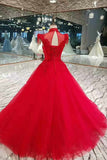 Gorgeous Red Wedding Dress Special Price High Neck Floor Length Lace Up