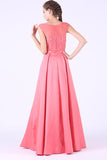 Prom Dresses A Line Scoop Beaded Bodice Satin Floor Length