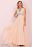 Scoop Open Back Prom Dresses A Line Chiffon With Beads&Appliques