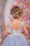 A Line Scoop Flower Girl Dresses Tulle With Applique Floor Length