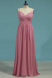 A Line Bridesmaid Dresses Spanghetti Straps Chiffon Floor Length