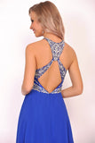 Prom Dresses A Line Scoop Open Back Chiffon With Beading