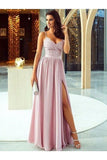 A-Line/Princess Sleeveless Spaghetti Straps Floor-Length Applique Silk Like Satin Dresses