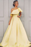 Charming One Shoulder Prom Dress A Line Cheap Satin Formal SJSPGA3RNC6