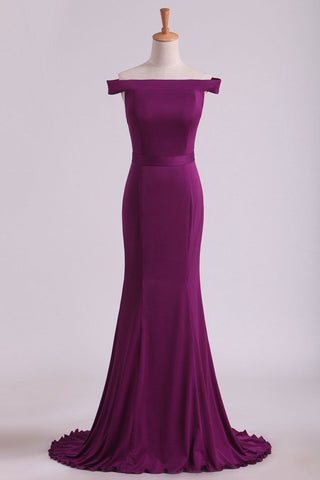 Grape Mermaid Boat Neck Spandex Floor Length Zipper Up Evening Dresses