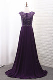 Chiffon Mother Of The Bride Dresses Scoop A Line With Beads Bodice Sweep Train