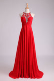 Scoop A-Line/Princess Prom Dresses With Beads And Ruffles Chiffon