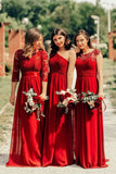 Elegant A Line Cap Sleeve Burgundy Lace Prom Dresses with Chiffon, Bridesmaid Dresses SJS15145