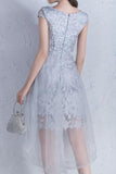 Lace & Tulle Scoop Cap Sleeves Sheath Above Knee Length Homecoming Dresses