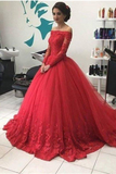 Quinceanera Dresses Boat Neck Long Sleeves Tulle With Applique