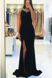 Sexy Open Back Prom Dresses Scoop Chiffon With Beads And Slit