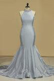 Prom Dresses High Neck Mermaid Taffeta With Beading Open Back