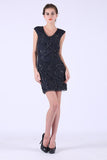 Sheath Homecoming Dresses V Neck Tulle With Beading Short/Mini