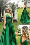 A Line Straps Open Back Taffeta Prom Dresses Sweep Train