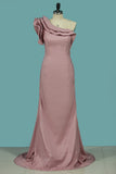 One Shoulder Satin Evening Dresses Mermaid Sweep Train