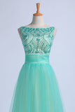 Prom Dresses Scoop Floor Length Tulle With Beadings