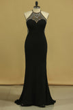 Scoop Sheath Floor Length Prom Dresses Spandex With Beading