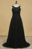 Evening Dresses Bateau Floor Length Tulle With Applique And Beads