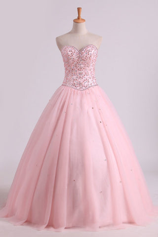 Sweetheart Ball Gown Quinceanera Dresses Tulle With Beads And Rhinestones