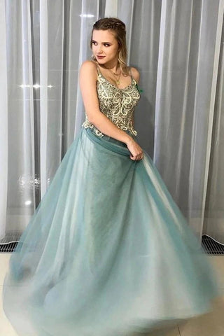 Dusty Sage Spagahetti Straps A-Line Beades Sweetheart Formal Evening Dresses Long Prom Dresses