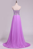 A Line Sweetheart Beaded Bodice Chiffon Sweep Train Prom Dresses