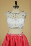 Two-Piece Bateau Homecoming Dresses A Line Satin With Beads Short/Mini