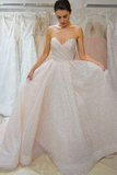 Cute Sweetheart A-line Strapless Beaded Tulle Ball Gown Wedding Dresses