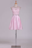 A Line Homecoming Dresses Scoop Cap Sleeves Satin Short/Mini