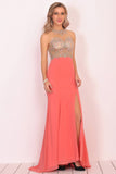 Mermaid Scoop Chiffon Prom Dresses With Beads And Slit