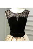 A Line Round Neck Satin Short Homecoming Dresses With Black Lace