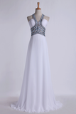 Halter Prom Dresses A-Line Pick Up Long Chiffon Skirt Ruffled With Crystal Beading