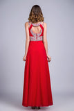 Scoop Prom Dresses A Line Sweep/Brush Red Open Back