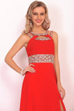 New Arrival Scoop Prom Dresses A Line Chiffon With Beads And Ruffles