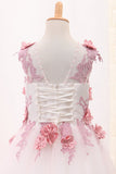 Scoop A Line Tulle Flower Girl Dresses With Applique And Handmade Flowers