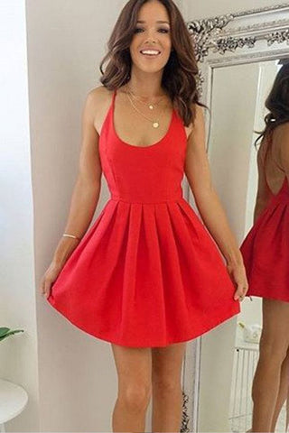 Cocktail Dresses A Line Open Back Spaghetti Straps Satin Short/Mini