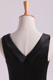 Black A Line Evening Dresses Cowl Neck Floor Length Satin With Sash