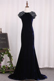 Velvet Mermaid Evening Dresses Scoop With Beading Sweep Train