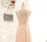 Blush Pink Lace Chiffon Scoop Sleeveless A-Line Zipper Floor-Length Long Bridesmaid Dresses JS34