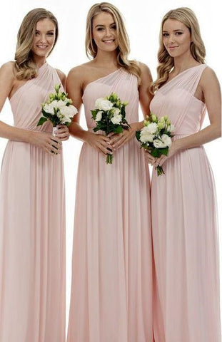 Long A Line One Shoulder Sleeveless Elegant Bridesmaid Dresses