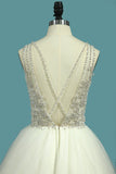 New Arrival A Line Tulle Scoop Beaded Bodice Wedding Dresses