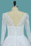 A Line Tulle Bateau 3/4 Length Sleeve Wedding Dresses With Applique Sweep Train