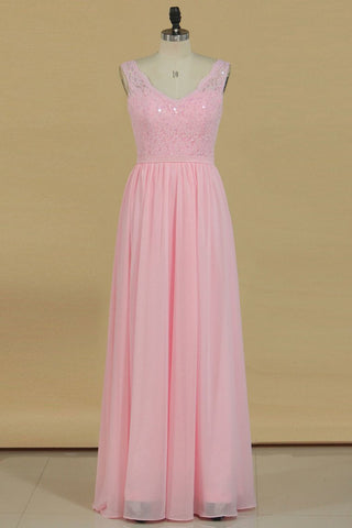 Bridesmaid Dresses V Neck A Line Chiffon With Beads Floor Length